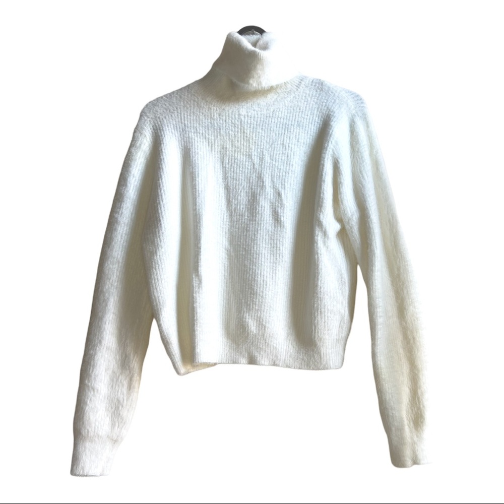 Rolled neck crop fuzzy sweater
